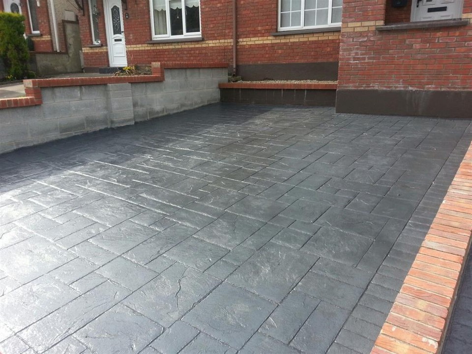 Imprinted concrete coloured driveway sealer paint pattern imprint 20