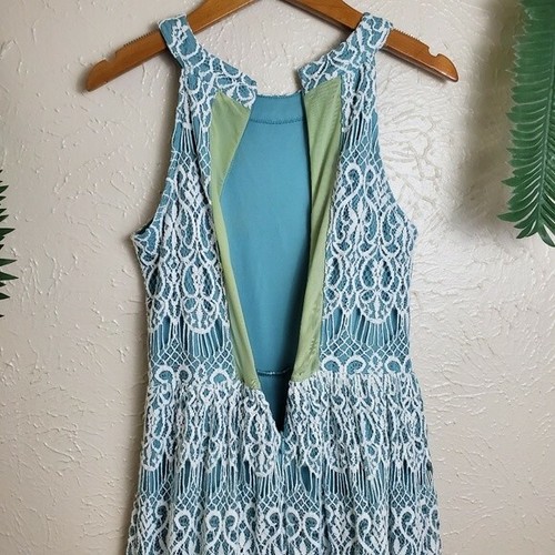 Altar'd State Seafoam Green Lace Skater Sleeveless Zip Up Dress XS x-small - Picture 6 of 8