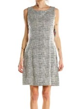 Tahari White & Black Faux Tweed Boucle Sleeveless Dress with Pockets Size 10