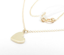 14K SOLID YELLOW GOLD HEART NECKLACE SMALL DAINTY 1/4" 18" CURB LINK CHAIN NEW