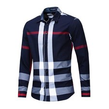 Mens Plaid Shirt Designer Engineered Stripes Stretch Button Up NEW Casual Dress