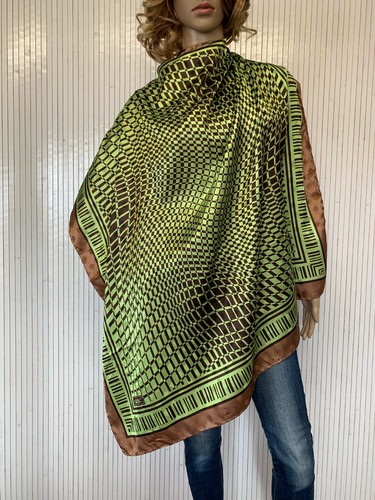 Foulard carré 90cm Vintage Yaren Vert et Marron brillant Cadeau Femme FO589 - Bild 5 von 12