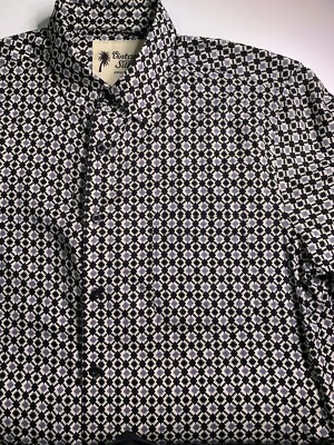 Vintage Silk Shirt SS XL Mosaic Geometric Computer Chip Men s Black