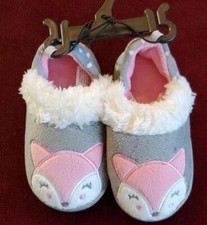 Toddler Girls Gray Plush Fox Foxes A-Line Slippers House Shoes Size 5/6 NWT