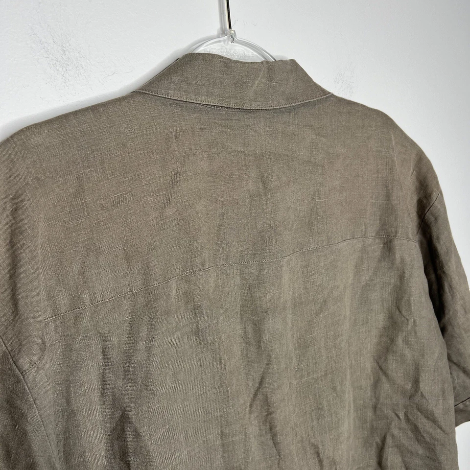 ISDA&Co Shirt Womens Large Brown Collared Short Sleeve Lagenlook Linen Button Up - Image 3 of 4
