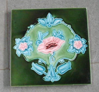 英国 H&R Johnson タイル23枚 希少 花柄 4 Pc Vintage Fine H&R Johnson Mark Flower Embossed Ceramic Tiles