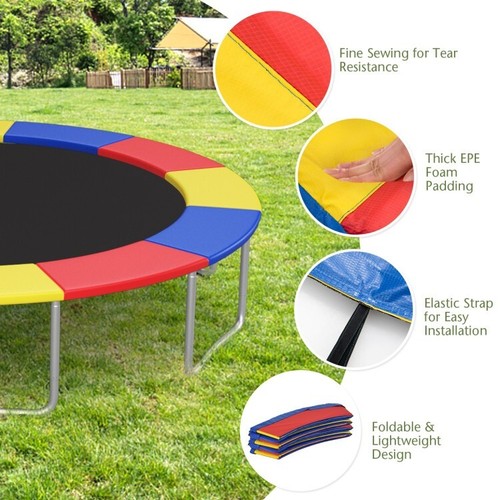 12' Foldable Lightweight Round Trampoline Safety Pad Waterproof w/Elastic Straps - Picture 8 of 10