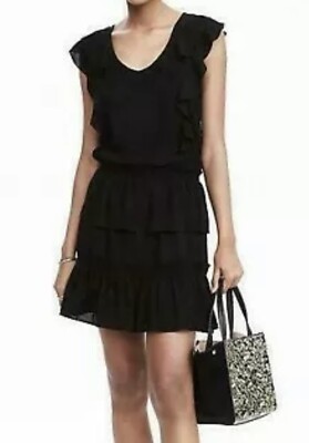 banana republic black ruffle dress Banana Republic One Shoulder Dress Black Ruffle Textured Fabric NWT Womens Sz 8