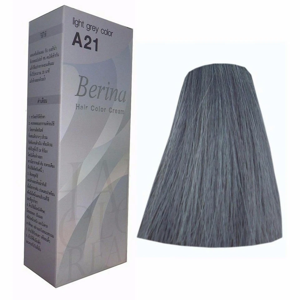 4 x BERINA HAIR DYE A21 LIGHT GREY SILVER FASHION COLOR PERMANENT COLOR CREAM - Image 2 of 4