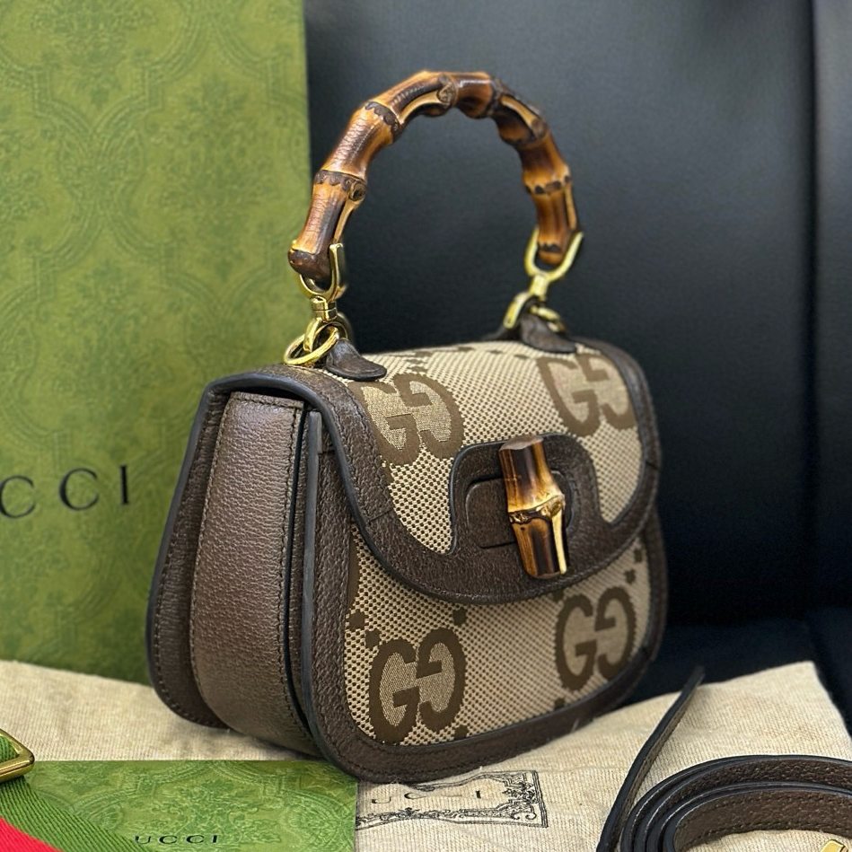Gucci Mini Bamboo 1973 Top Handle Bag Brown Gold Hardware Classic