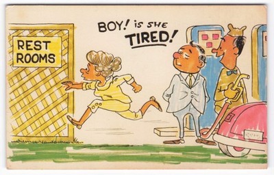 Vintage Comic Postcard Gas Station Restroom Toilet Humor Scenic Art Berkeley CA