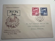 DDR FDC Ersttagsbrief 1952 V&ouml;lkerkongress Frieden Wien MiNr. 342-343 kpl. Top