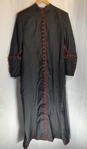 Bespoke eClergys Women's Roman Cassock | Black with Red Trim & Buttons