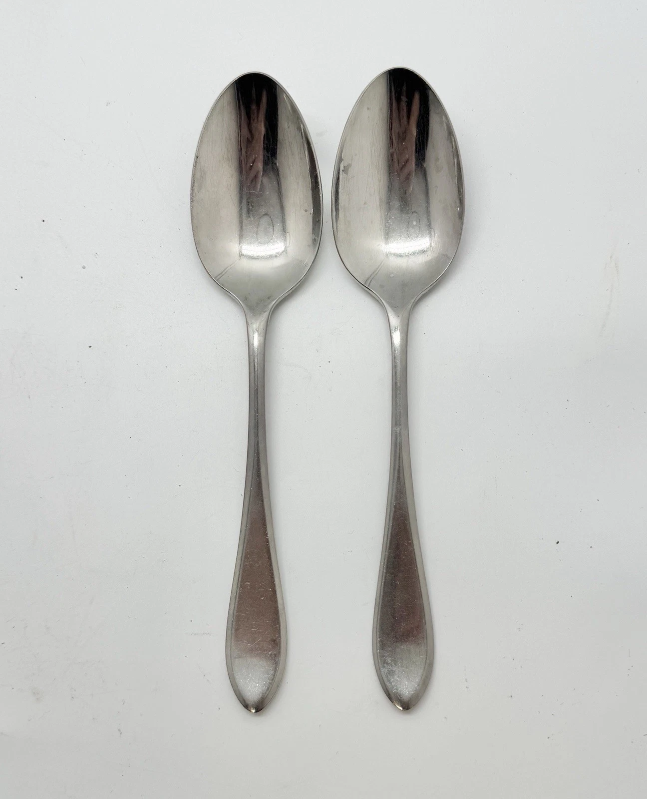 Pair Gorham Georgetown Satin 18/8 Stainless Korea Flatware 2 Serving Spoons 8.5”