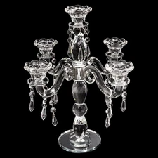 5 Arm Crystal Candle Holder Modern Clear Candlestick Holders Vintage Candelab...
