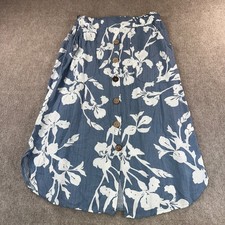 REALbasics Girls Blue White Floral Button Front Midi Skirt Size S 892094