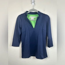 Gretchen Scott Designs Navy Tailored 3/4 Sleeve Zip Detail Size XS