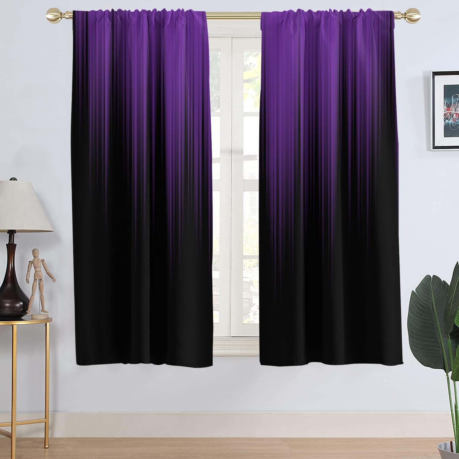 Purple and Black Abstract Striped Window Curtain Dark Plum Womens Decor