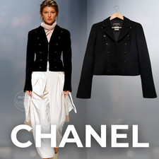 CHANEL 03C Black Bouclé Cropped Jacket FR36 | Equestrian Military Tweed