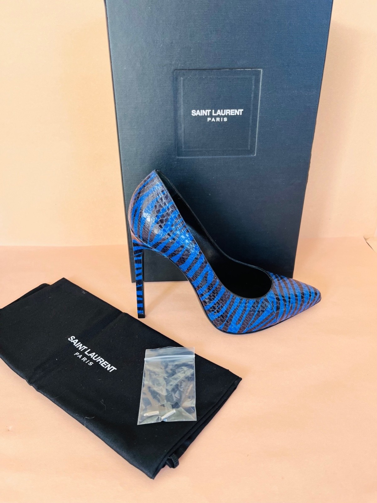 Rare SAINT LAURENT Blue Python-Embossed Zebra Pri… - image 3