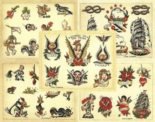 5 Sheets Brooklyn Joe Lieber Traditional Vintage Style 11X14 Tattoo Flash Set 3.