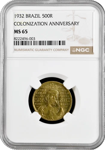 Brazil 500 reis 1932, NGC MS65, "400th Anniversary - Colonization of Brazil"