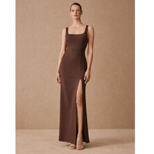 BHLDN Catarina Maxi Dress Women’s Size 2 Brown Slit Gown Square Neck