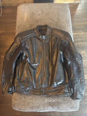 Xelement Black Leather Advanced Motorcycle Gear Padded Quilted Jacket Men s M