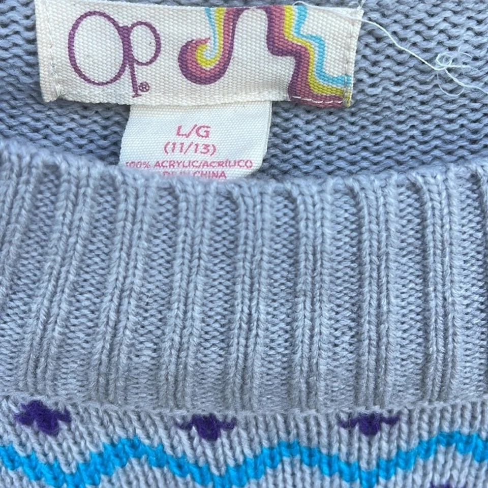OP Gray Purple Blue fair isle print pullover sweater juniors girls size 11-13 - Image 3 of 4