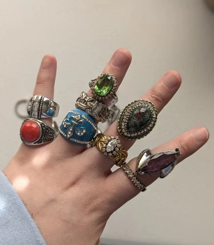 Vintage Y2K 90s 80s Stainless Steel Rings Gemstones Costume Chunky Jewelry Lot