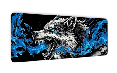 Wolf Roaring Mouse Pads, Blue Flames Large Gaming Mouse Pad with Seamed Edges...