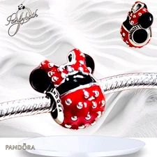 Pandora 2024 Disney Parks Minnie Mouse Red Black Polka Dots Bow Charm US SELLER