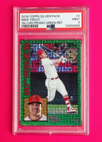 Mike Trout 2019 Topps Chrome Silver Pack 1984—Green Ref/99 #2 PSA 9 (POP 8—13)