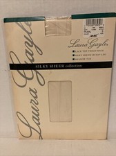 Nuevo de Lote Antiguo Laura Gayle Premium Sedoso Transparente Encaje Top Medias Hasta el Muslo Perla Talla S