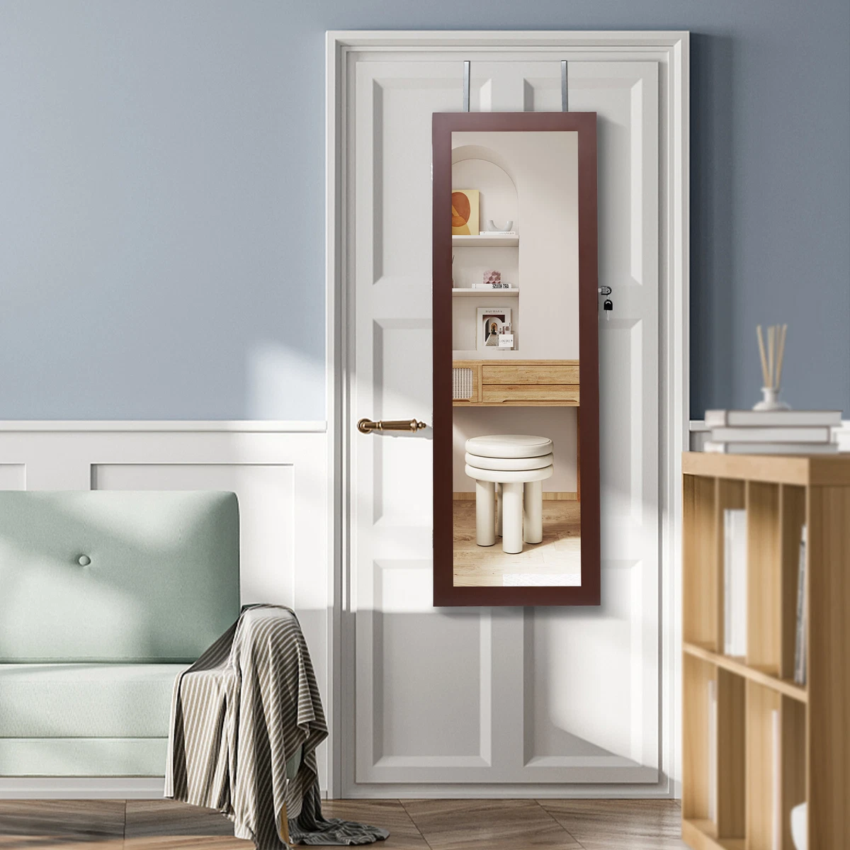 Wall mounted jewelry 2024 armoire with mirror