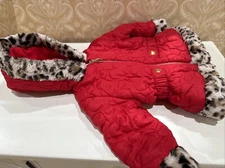 Pistachio Baby Girl Size 18 Months Red Cheetah Winter Quilted Jacket