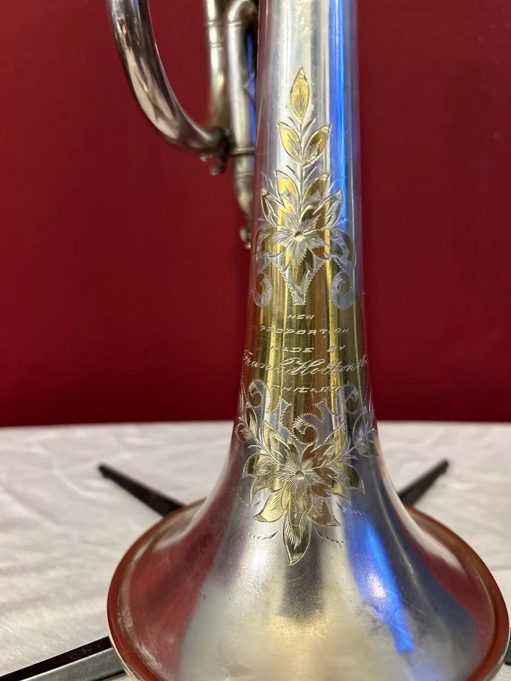 Corneta Frank Holton 1914 chapada en plata con grabado en oro - muy rara Foto 2 de 4