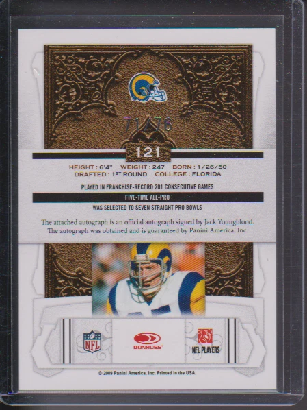 2009 DONRUSS CLASSICS JACK YOUNGBLOOD SIGNIFICANT SIGNATURES 71/76 - Image 2 of 2