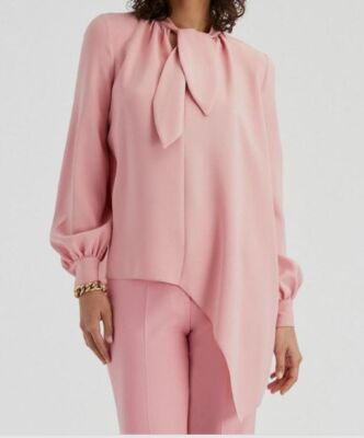 $1590 Oscar De La Renta Women's Pink Silk Balloon Sleeve Blouse Top Size 16