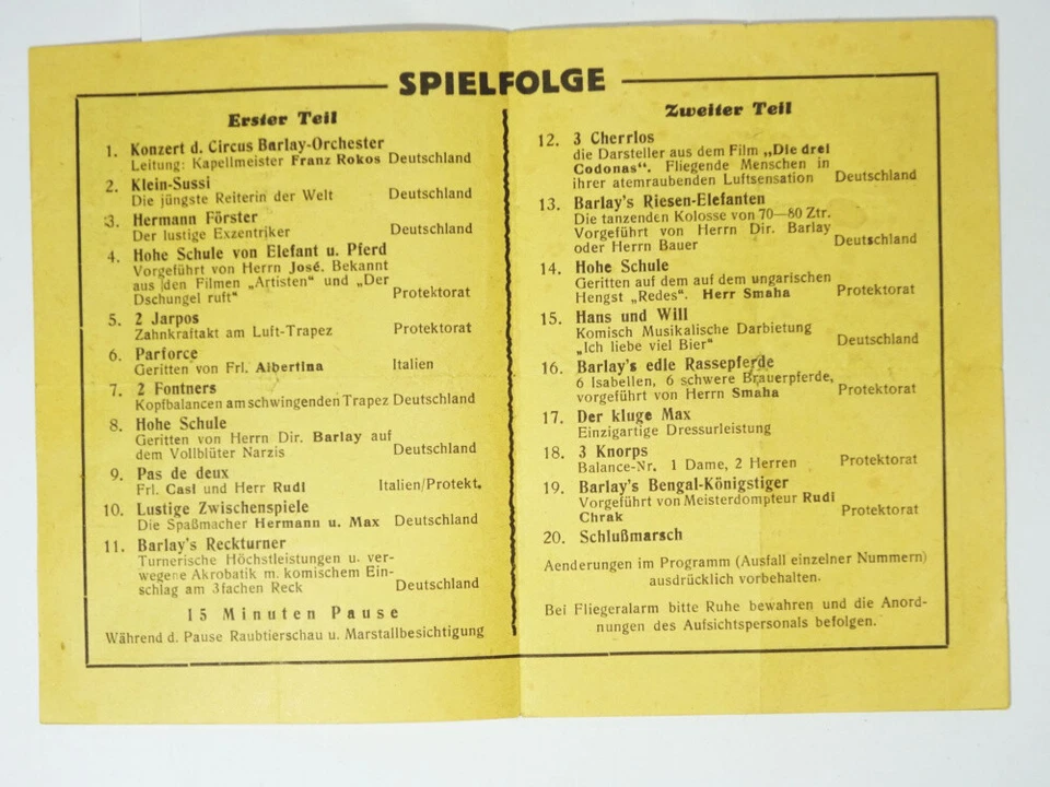 Barlay Zirkus Sommertournee 1954 Programm Hans Albers  - Bild 2 von 4