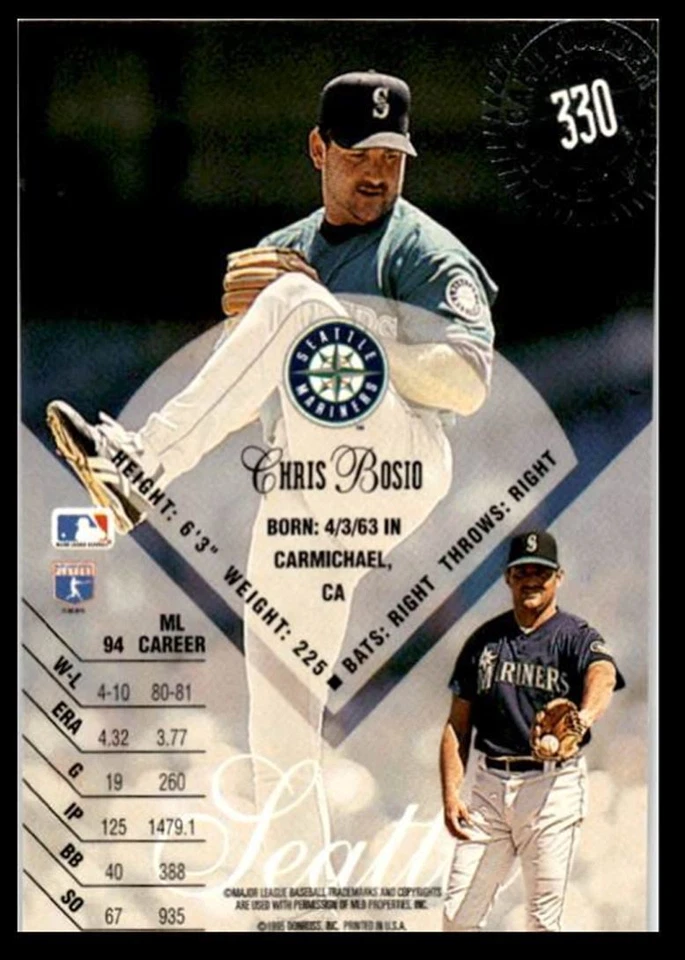 1995 Leaf Chris Bosio Seattle Mariners #330 - Image 2 of 2
