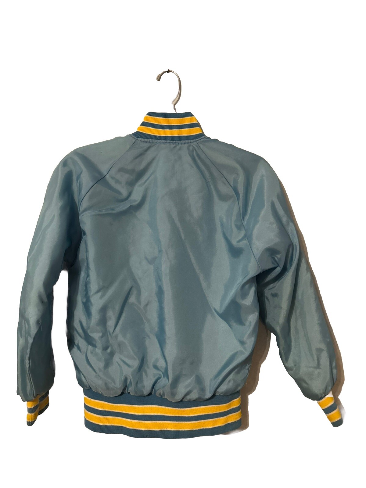Vintage Boys Leader Sportswear Baby Blue Nylon Bomber Jacket Holy Family Youth L image 5