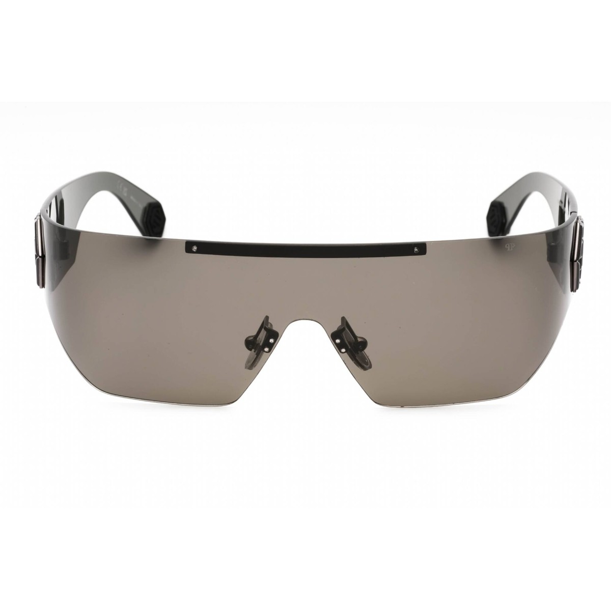 サングラス PHILIPP PLEIN Woman Sunglasses Black SPP029M 0568 Philipp Plein Unisex Sunglasses Shiny Gunmetal Shield Shape