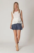 Women's Ivory Sleeveless Jersey Knit Tank Top w. Lace Ruffle S M NWT 4APC2599