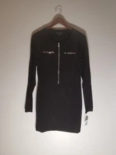 I.N.C. Women's Half Zip Black Long Sleeve Emerald Long Top Size Large NWT