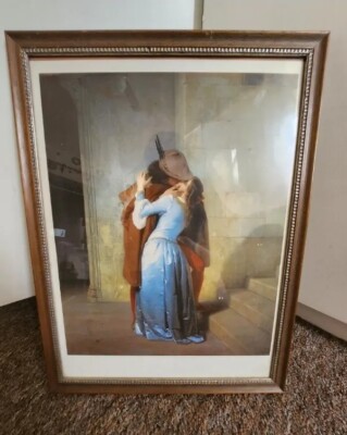 32Wx40H'': IL BACIO by FRANCESCO HAYEZ - THE KISS - DOUBLE MATTE, GLASS and FRAME
