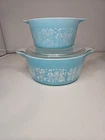 Pyrex 475-B & 473 Set Amish Butterprint 2.5 Qt Casserole w/ Glass Lid Turquoise