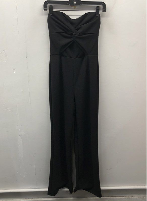 The Vanity Room Women's Black Strapless Twist Front Cutout Wide Leg Jumpsuit S