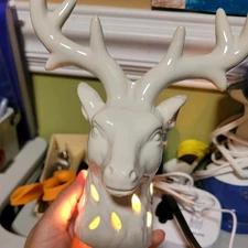 White Ceramic 8 In Deer Head Lamp Hunting Farmhouse Home Decorations Rustic 