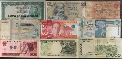 Mix Lot 89 - Mozambique, Greece, Tunisia, Seychelles, Philippines - 9 Banknotes